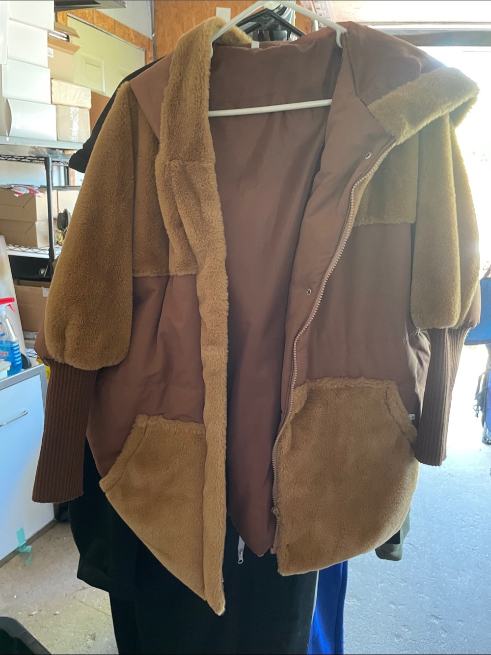 Cozy Two-Tone Brown Sherpa Jacket